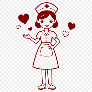 Female nurse with heart symbols, depicted in a full-body illustration.