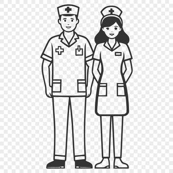 A female nurse in full body uniform standing in front of a medical background, suitable for vector design.