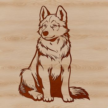 An illustration of a Siberian Husky sitting calmly on its hind legs.