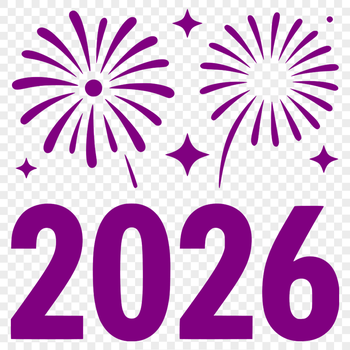 A stylized illustration of a calendar page turning to 2026, suitable for use in digital designs.