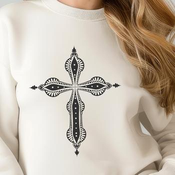 An ornate crucifix featuring a cross symbol with intricate details.