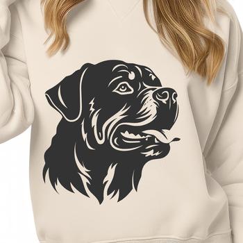 A detailed vector illustration of a Rottweiler's head, suitable for various design applications.