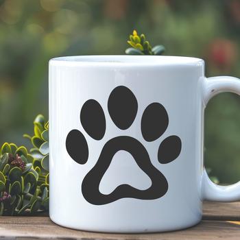A stylized illustration of multiple animal paw prints in various sizes and directions.