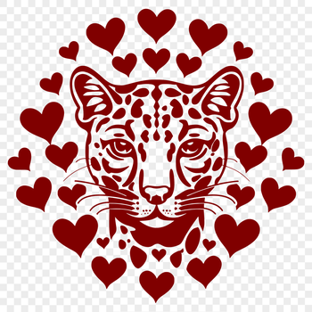 A wild big cat with love hearts around its head, depicted in a vector format.