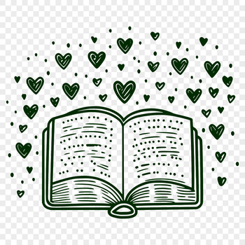 An educational illustration of a book with love hearts surrounding it, suitable for school projects.
