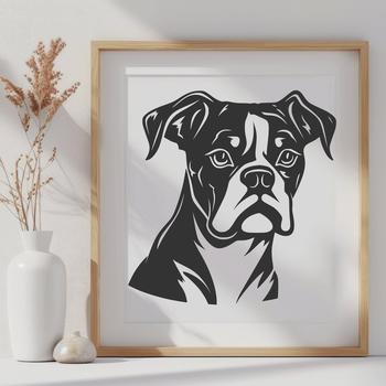 A digital illustration of a Boxer dog's head, suitable for use in vector graphics design.