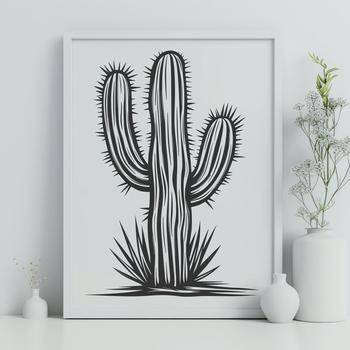 An intricate vector design of a cactus suitable for various uses in gardening and crafting projects.