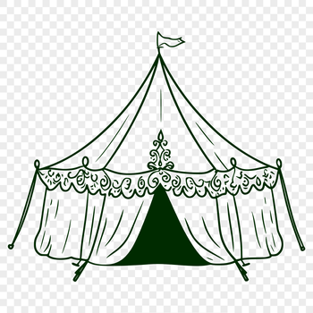 A traditional circus-style tent with a large, conical roof and sturdy poles.