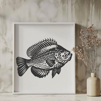 Close-up vector design of a Crappie's full body, highlighting its distinctive features and anatomy.