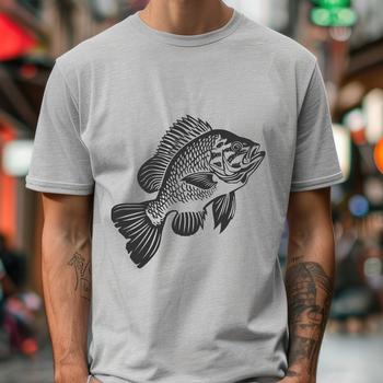 A full-body illustration of a Crappie fish with detailed scales and fins.