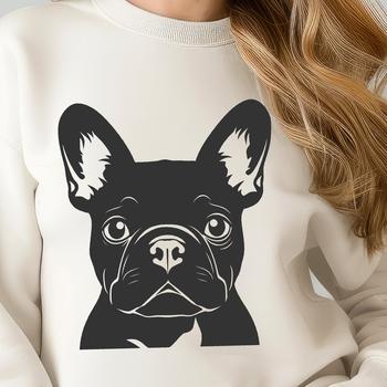 A stylized illustration of a French Bulldog's head, suitable for vector design and digital cutting.