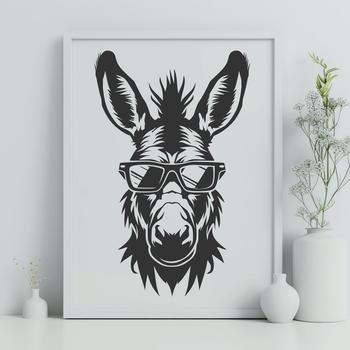 A cartoon donkey wearing sunglasses, illustrated as a vector graphic.