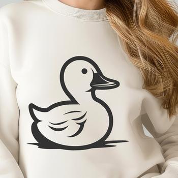 A simple line drawing illustration of a cute duck in full body pose.