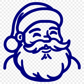 A simple line drawing illustration of a smiling Santa Claus with a red hat and white beard.