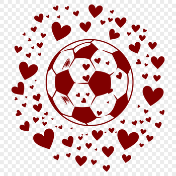 A stylized football ball design featuring love hearts, suitable for use in sports-themed projects or as a vector graphic.