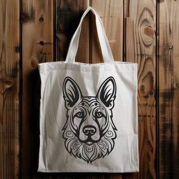 A detailed illustration of a German Shepherd dog's head, suitable for customization and editing in graphic design software.