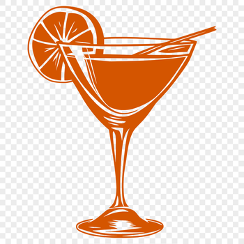 A detailed illustration of a cocktail served in a glass with ice cubes.