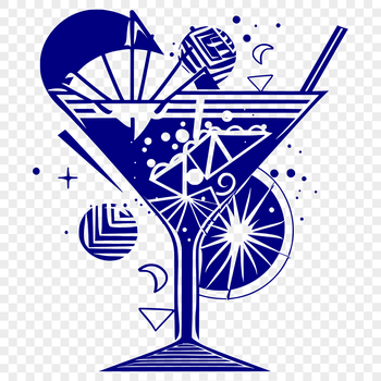 A cocktail glass filled with colorful drink, depicted in vector format.