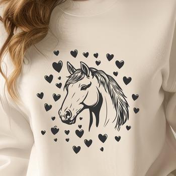A whimsical horse illustration featuring love hearts in its design, suitable for various digital formats.