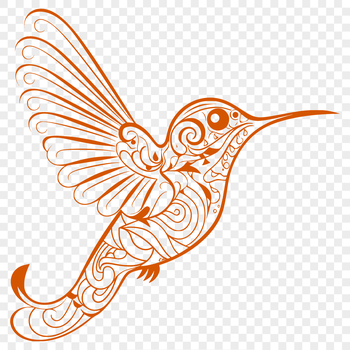 An ornate depiction of a hummingbird, a colorful bird species known for its rapid wing movement while flying.