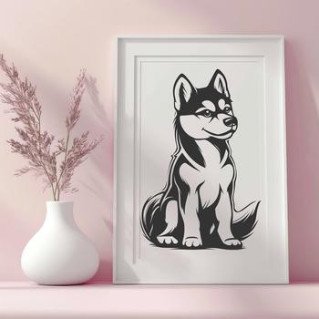 A high-quality vector illustration of a Siberian Husky in a sitting position.