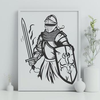A medieval-inspired knight character in vector format, suitable for digital and print use.