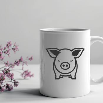 A simple line drawing of a standing farm animal with a rounded body, curly tail, and snout.
