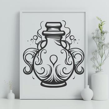 Ornate illustration of a witch's potion bottle on a dark gothic background, suitable for Halloween decorations.