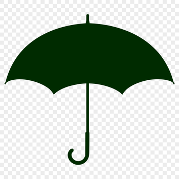 A stylized illustration of a colorful umbrella with a rounded canopy and curved ribs.