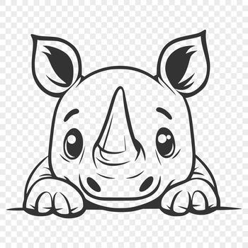 An illustration of a rhino peeking out from behind a bush.