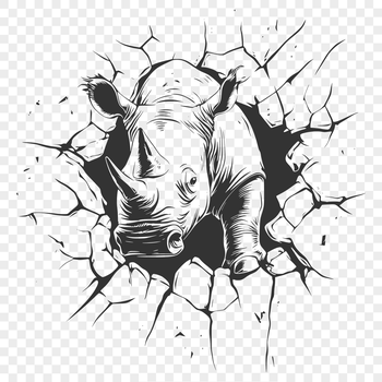 A high-quality illustration of a rhino in a natural habitat.