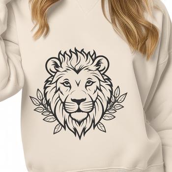 SVG illustration of a lion's head with regal facial features and shaggy mane.