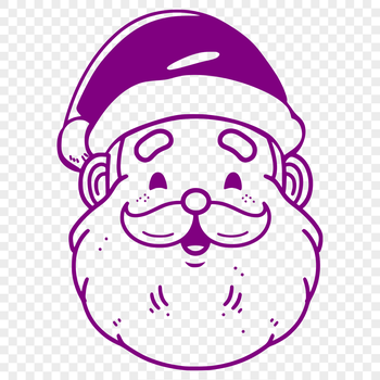 A stylized illustration of a jolly old man in a red suit with a white beard.