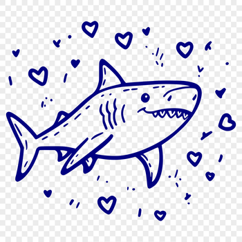 Illustrative design of a shark surrounded by love hearts, suitable for vector art projects.