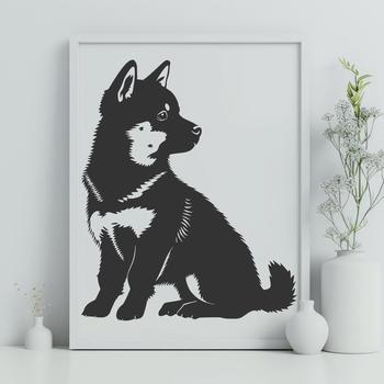 A full-body illustration of a sitting Shiba Inu breed dog.