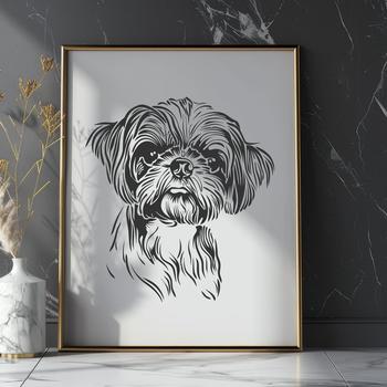 A detailed illustration of a Shih Tzu's head, suitable for vector art projects.