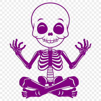 A full-body skeleton sitting in a relaxed position, ideal for crafting and design projects.
