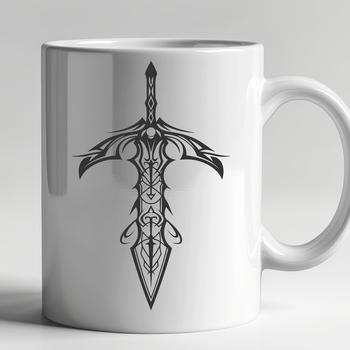 An outline vector art representation of a traditional-style sword with curved blade.