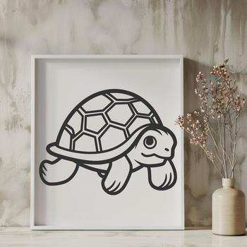 A simple line drawing of a full-body tortoise with a playful expression.