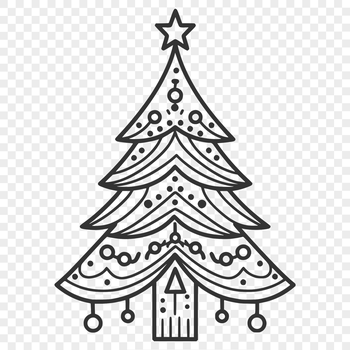 Illustrative vector design of a Christmas tree with greenery and ornaments.