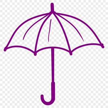 A simple illustration of an open umbrella with a sturdy handle and colorful canopy.