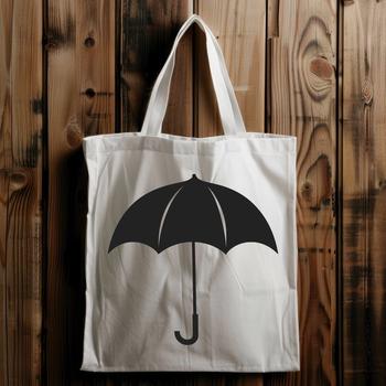 An illustration of a colorful umbrella against a clear blue sky with scattered white clouds.