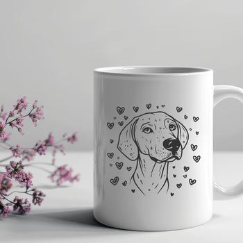 A playful Weimaraner breed dog illustrated in a simple, line-art style.