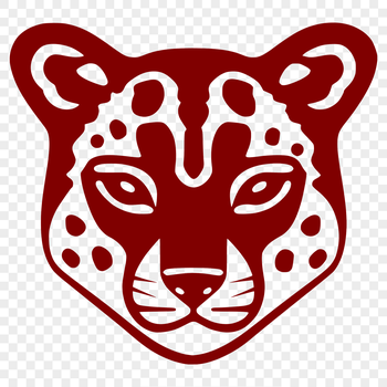 A detailed illustration of a wild ocelot's head with distinctive markings.