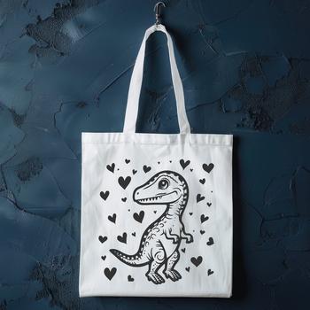 A prehistoric baby dino illustration featuring love hearts, suitable for vector art and design projects.