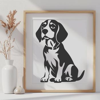 A high-quality digital illustration of a full-body beagle sitting on its hind legs.