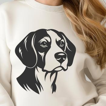 A close-up illustration of a Beagle's head with distinct features.