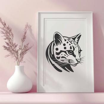 An SVG graphic representation of the head and face of an ocelot, a medium-sized wild feline animal.