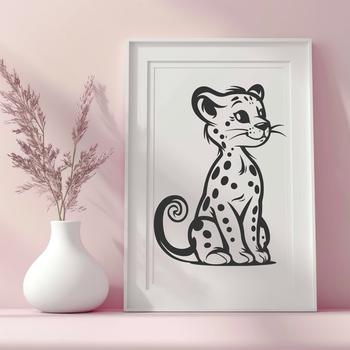A sitting ocelot in full-body form with striking features.