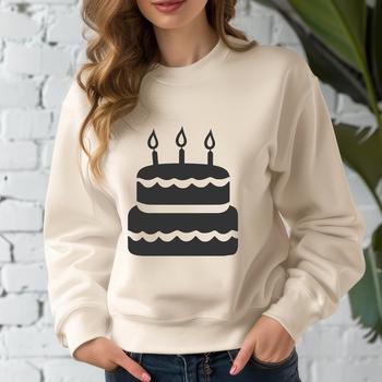 A digital vector illustration of a birthday cake with candles lit.